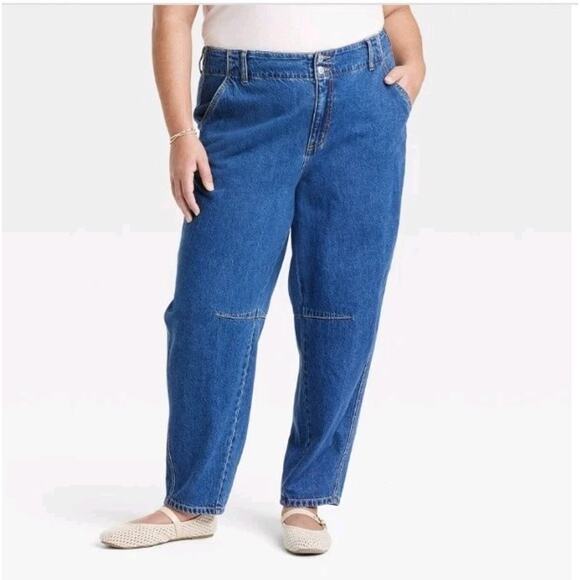 Ava & Viv High Rise Barrel Leg Medium Wash Denim Trouser Jeans Size 24 - Picture 2 of 12